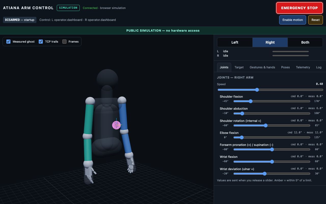 Screenshot of the public ATIANA Arms simulation