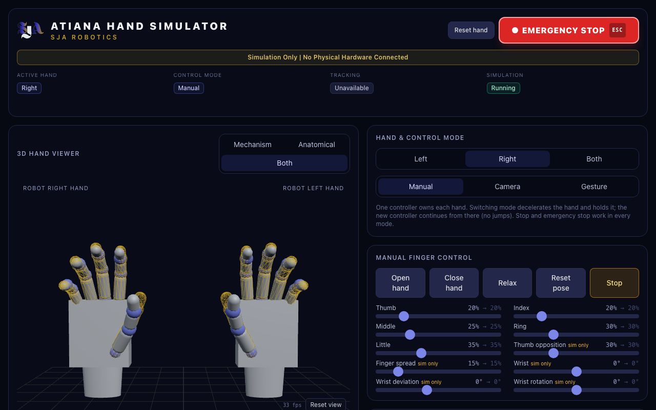 Screenshot of the public ATIANA Hands simulation